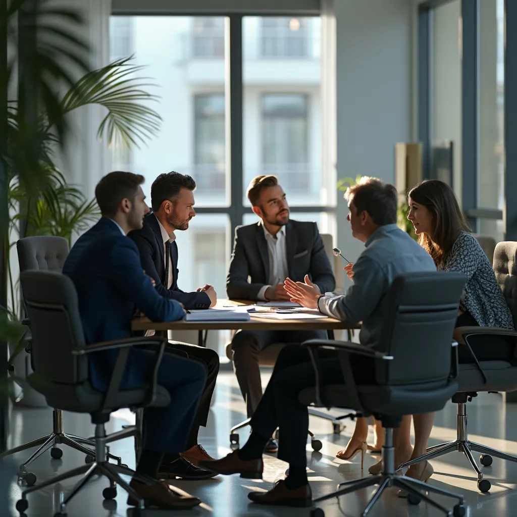 Sesión de formación empresarial interactiva en una sala moderna.